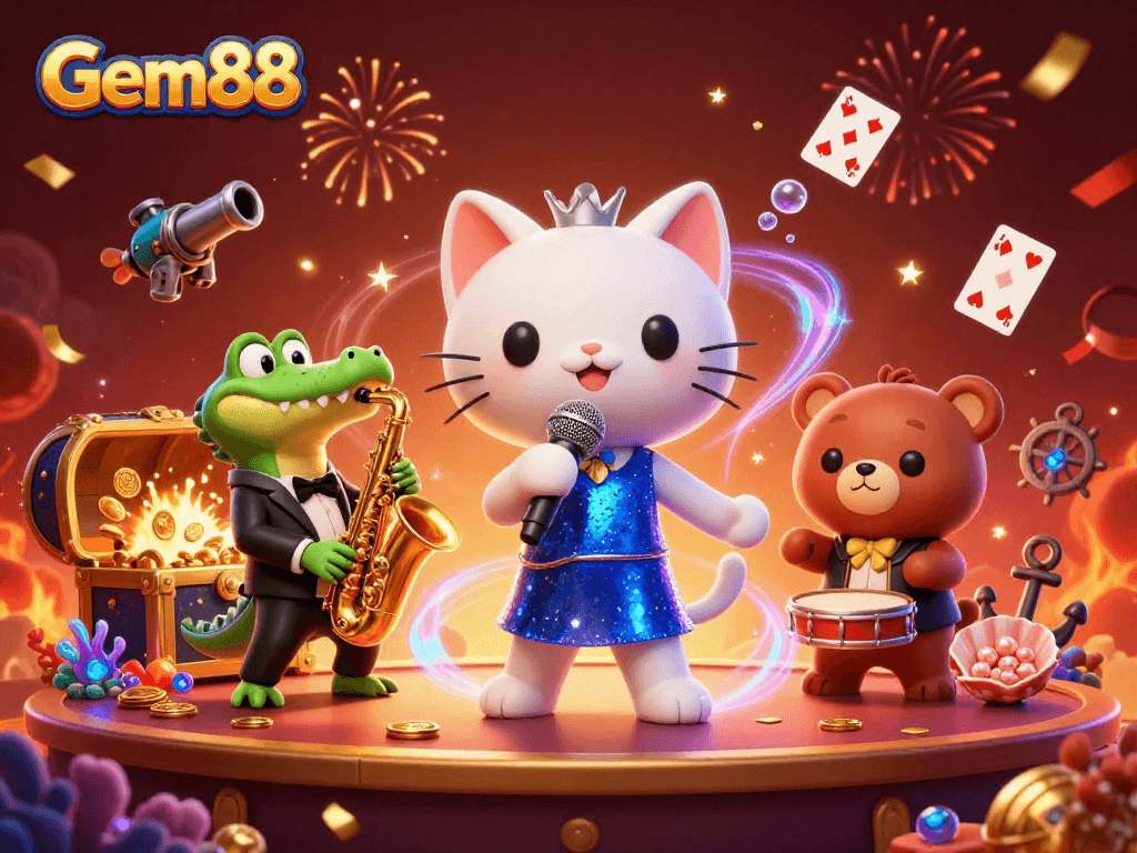 Bet on Gem88 for high-stakes gaming with a vibrant 3D casino illustration.