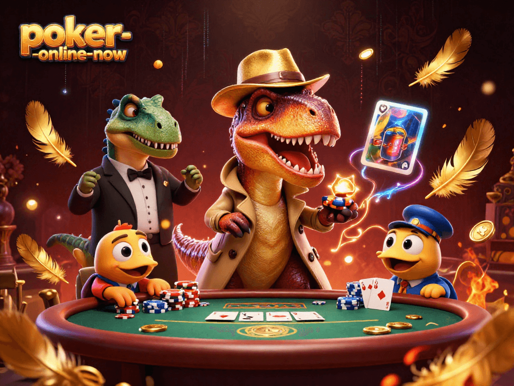 Engage in thrilling poker gameplay at poker-online-now with dynamic 3D characters and vibrant casino atmosphere.