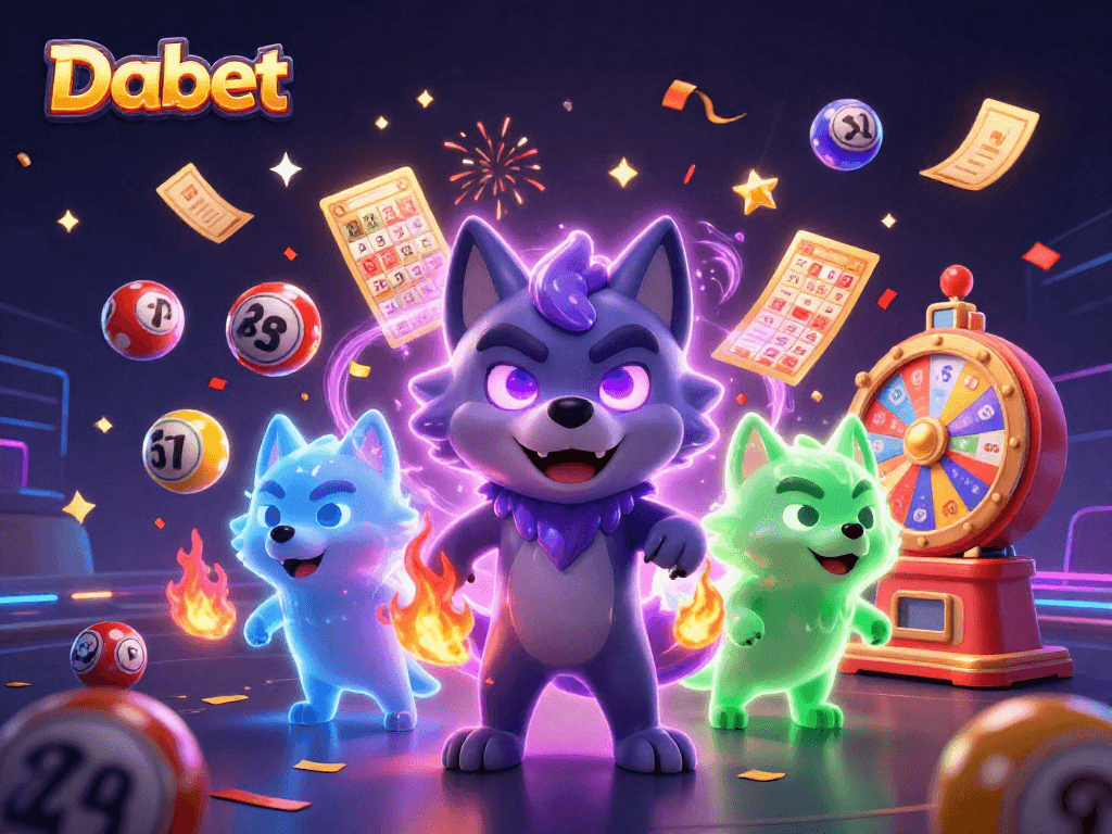 Dabet powers up the excitement with a magical gaming scene featuring vibrant lottery elements.