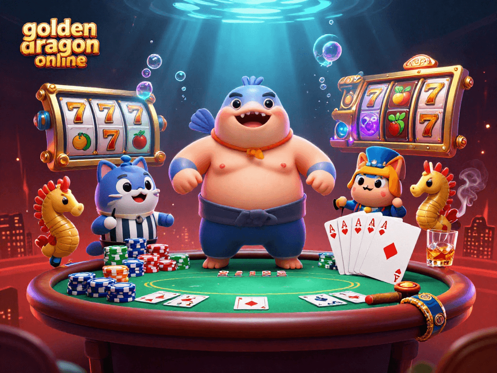 Experience golden dragon online with vibrant 3D underwater slot game action featuring a blowfish sumo!