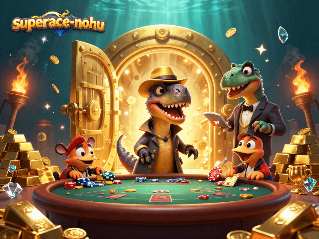 Experience the thrilling gameplay of superace-nohu with cartoon characters in an energetic casino scene.