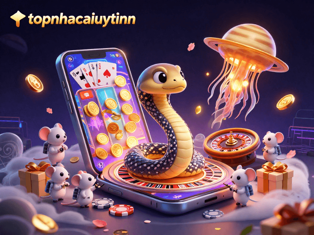 Engage with topnhacaiuytinn's exciting gambling scene featuring playful characters and vibrant games.