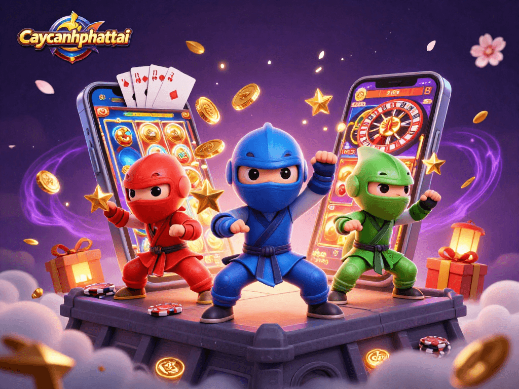 Experience the excitement of caycanhphattai with 3D ninja chameleons and vibrant casino elements in action.