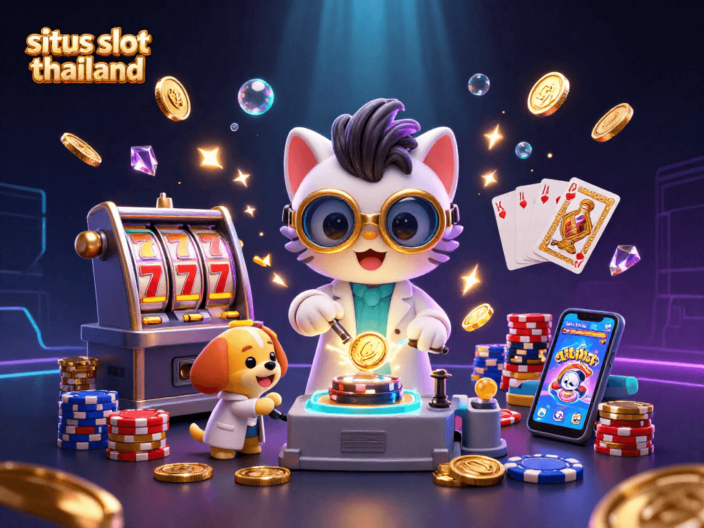 Sspin and win big on situs slot thailand with dynamic 3D gaming illustration of vibrant slots.