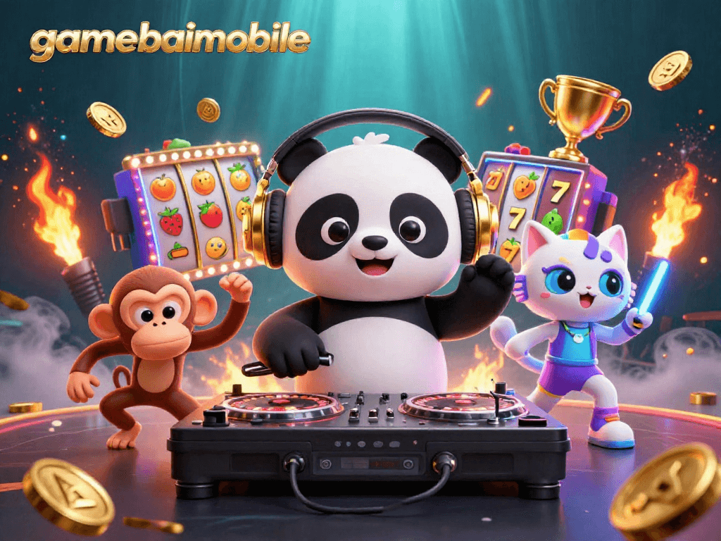 Experience the vibrant energy of gamebaimobile with a DJ panda and dynamic casino elements.