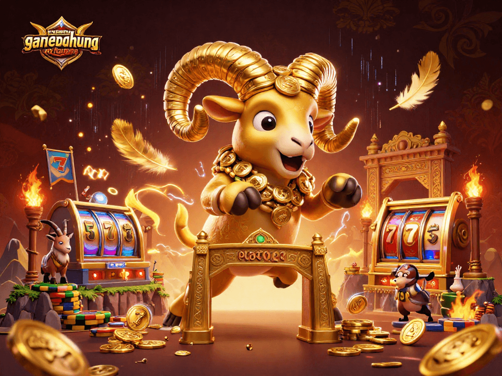 Experience thrilling gameplay with gamenohudoithuong, featuring a golden ram in a vibrant casino scene.