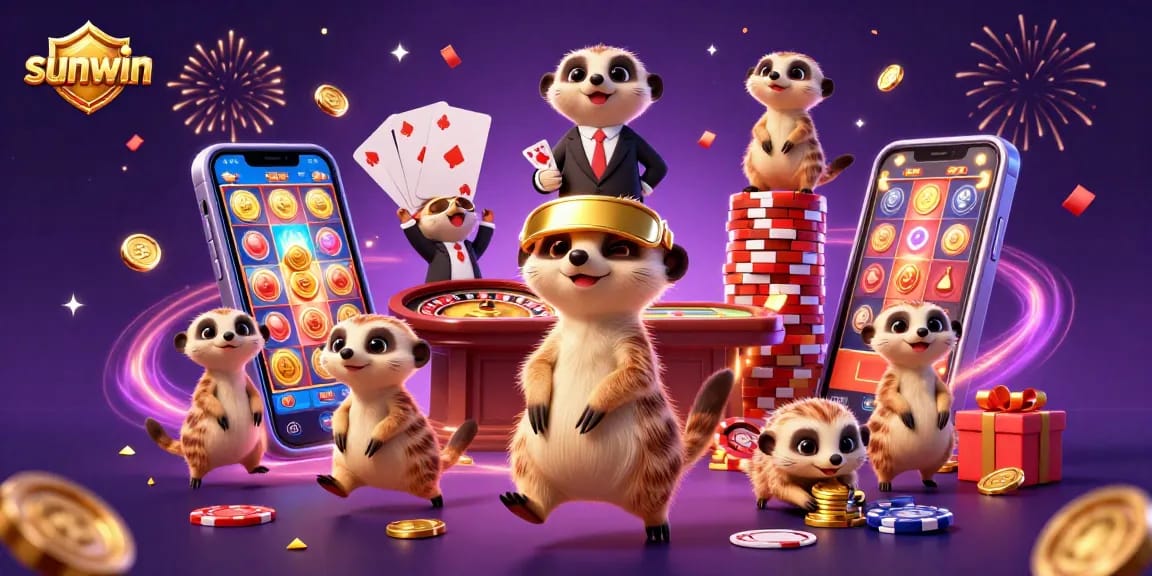 Experience sunwin's dynamic casino energy with meerkats running games and sneaking chips.