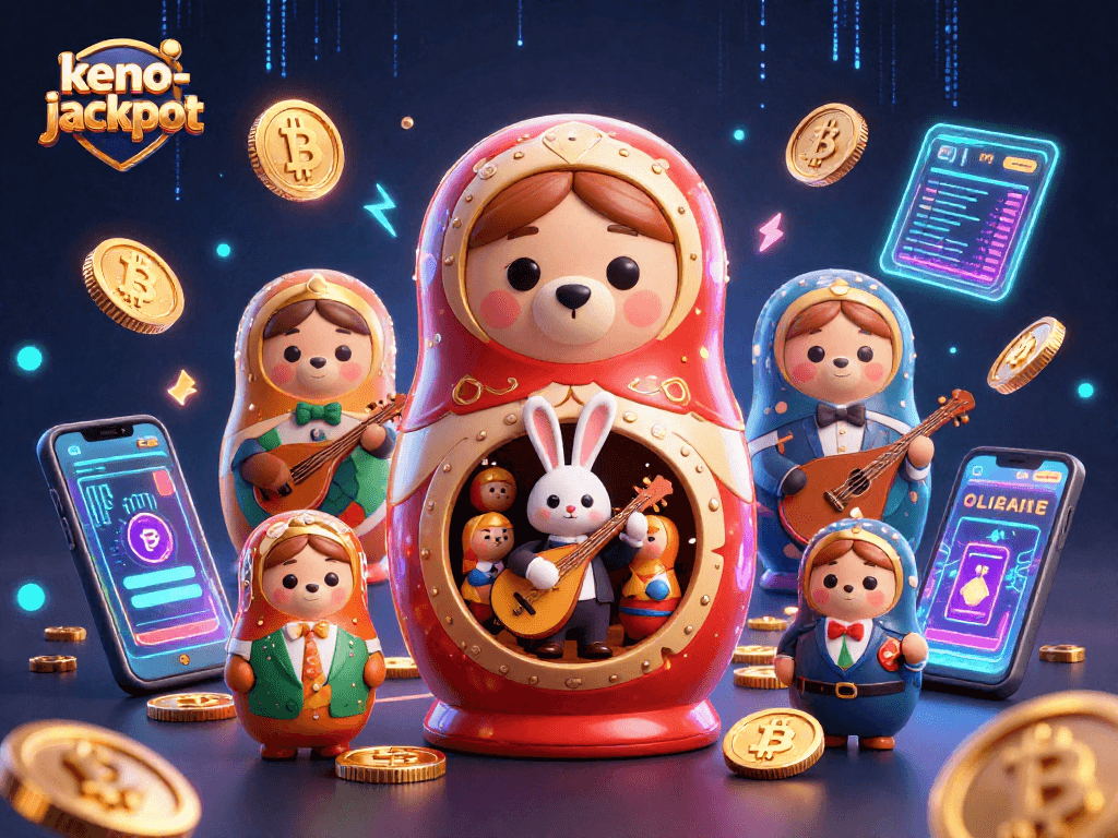 Experience the excitement of keno-jackpot with a vibrant 3D illustration featuring casino elements.