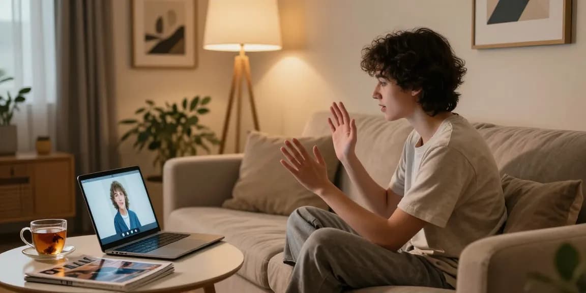 Engaging with an 18+ AI companion in a cozy home setting with modern decor.