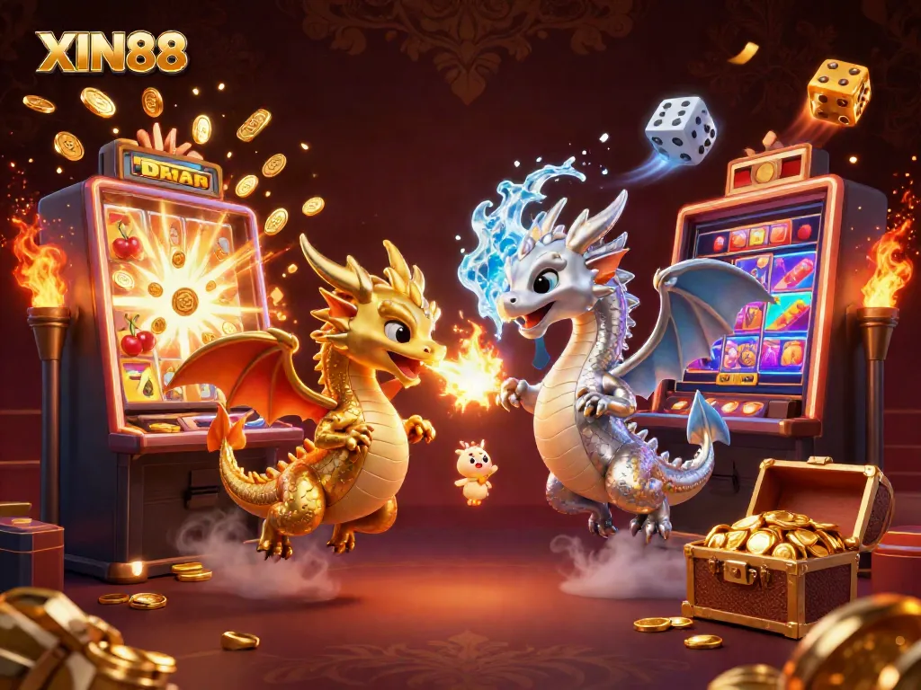 XIN88 offers thrilling online gaming with exciting dragons, slot machines, and vibrant casino elements.