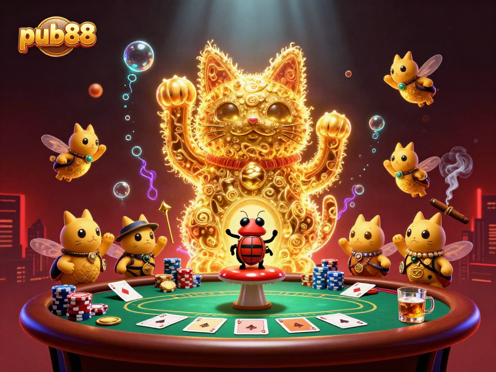 Experience the excitement of pub88 with a vibrant, animated illustration of casino fun.