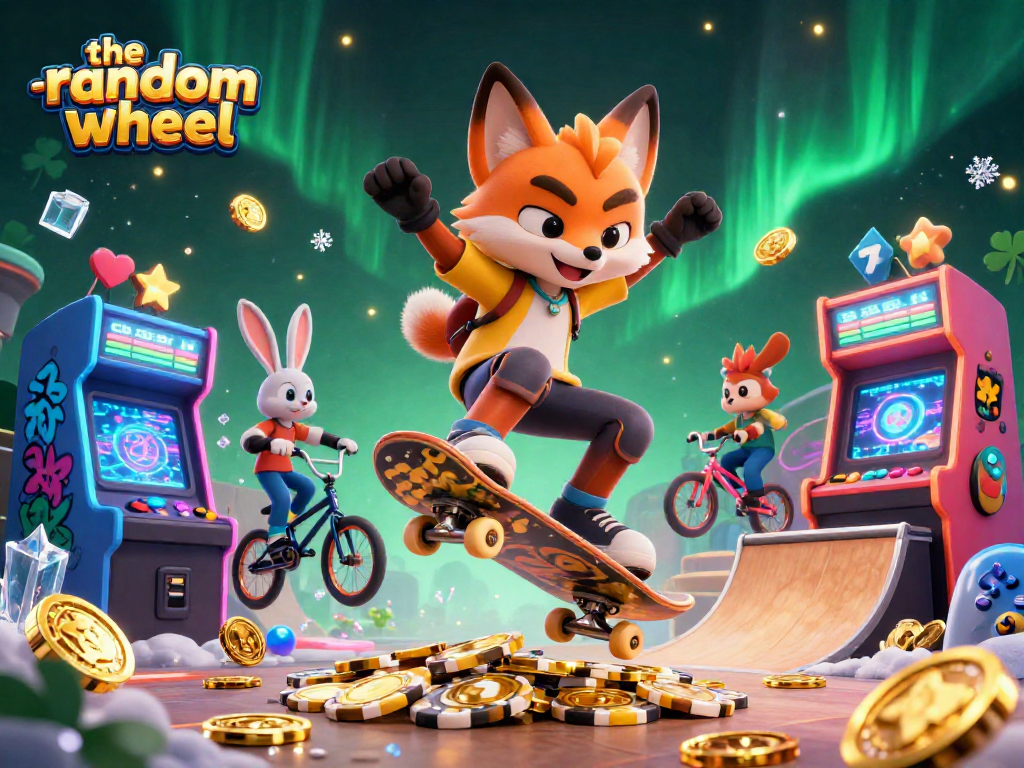 Experience the thrill of the-random-wheel with vibrant characters and casino elements in immersive action.