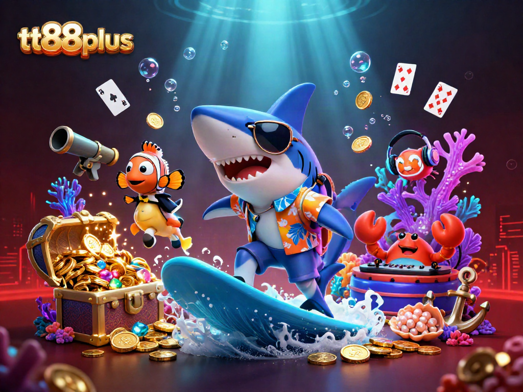 Engage in thrilling gaming adventures with tt88plus, featuring vibrant 3D characters and casino elements.