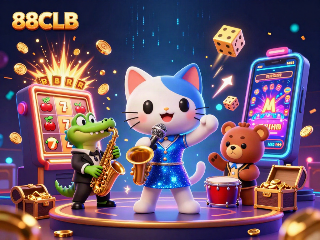 Experience excitement with 88CLB's vibrant 3D casino scene featuring playful characters and abundant winning symbols.