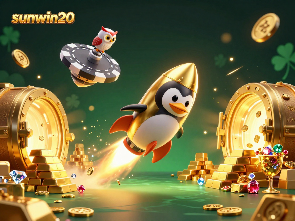 Experience sunwin20's thrilling adventure through space with a golden penguin and dazzling casino treasures.