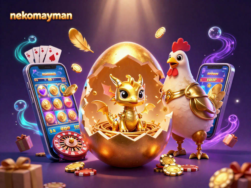 Neko May Mắn showcases a dazzling dragon of gold among poker chips, illuminating gaming with excitement.