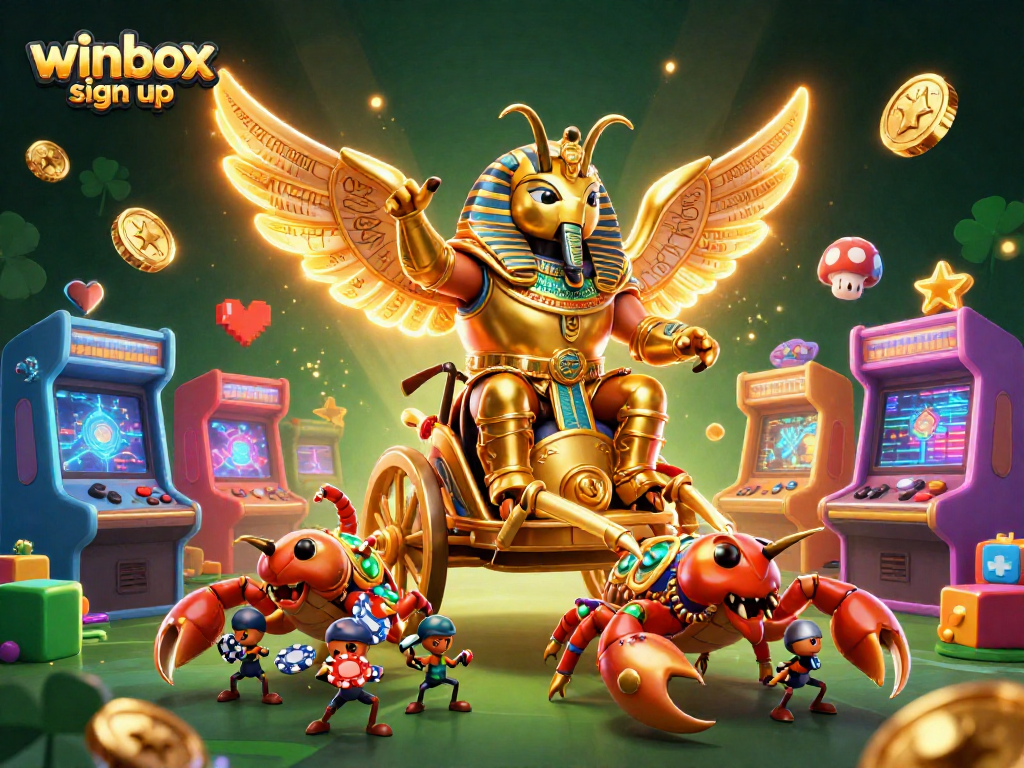 Join the action with winbox sign up, featuring vibrant casino games and characters in 3D.