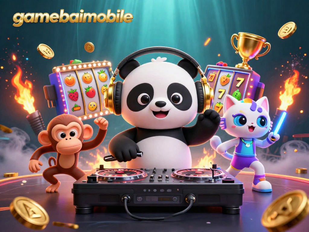 Experience the vibrant energy of gamebaimobile with a DJ panda and dynamic casino elements.