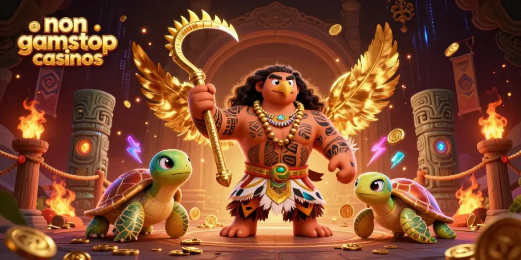 Engage with non gamstop casinos in a vibrant 3D casino scene featuring iconic characters and dynamic elements.