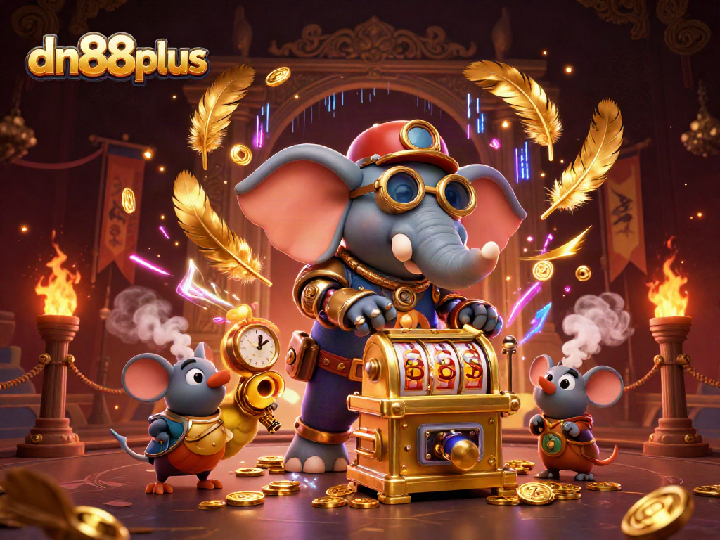 Spin the golden slot machine at dn88plus with thrilling steampunk characters and dynamic casino elements.
