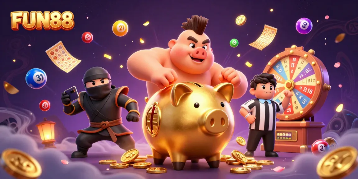 Watch FUN88's golden piggy bank wrestler triumph in a dynamic casino battle filled with excitement.