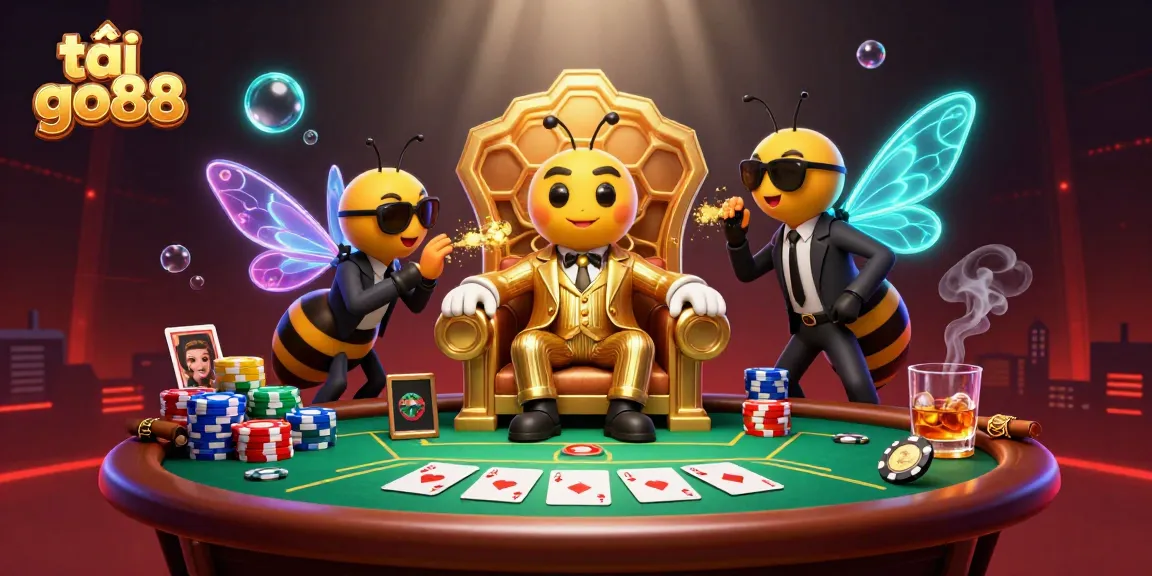 Engage with gameplay in tải go88 among poker chips, cards, and casino ambiance in vibrant 3D illustration.