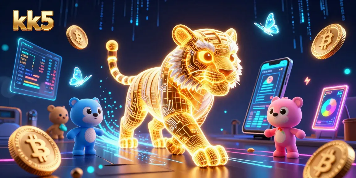 Bet and win big with kk5 in a neon-lit digital casino, featuring vibrant light trails and crypto elements.