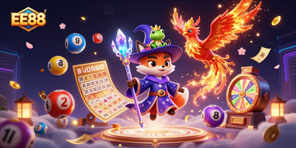 Engage with EE88's thrilling games amidst a fantasy scene of magical characters and vibrant casino elements.