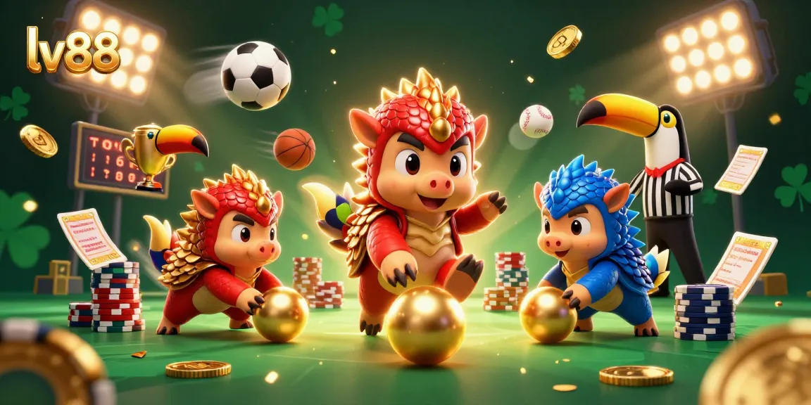 lv88 promotes thrilling competition with rival pangolins bowling through poker chips and sports elements.