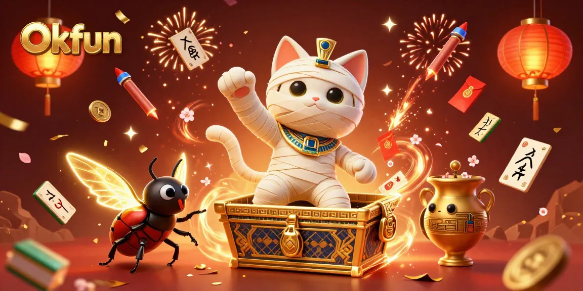 Experience excitement at Okfun with a magical mummy cat, golden treasures, and casino fun.
