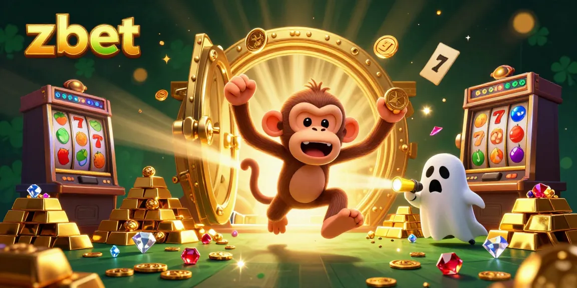 Experience the thrilling slots at zbet with a playful poltergeist monkey in a vibrant casino scene