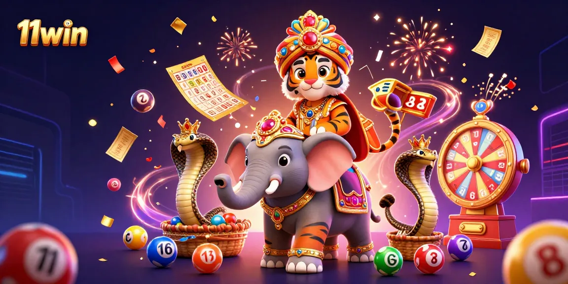 Experience the fun at 11win with a vibrant lottery-themed 3D illustration featuring dynamic game elements.