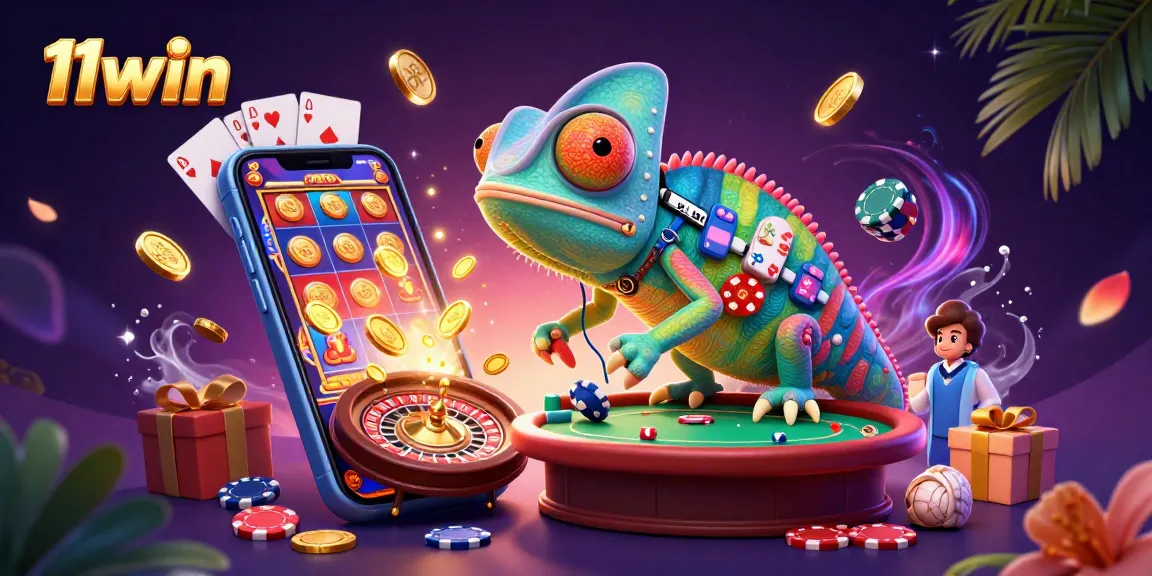 11win's thrilling chameleon casino owner scoops golden coins amid dynamic casino scenes.